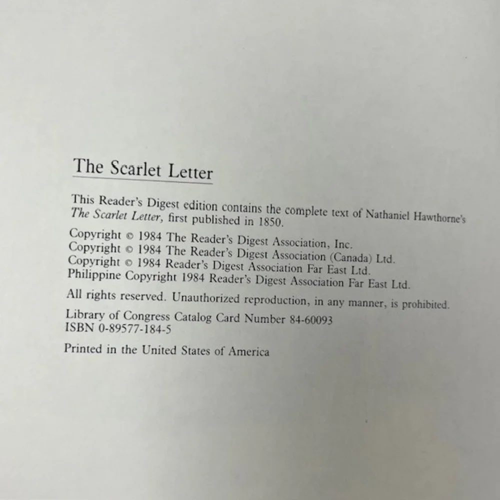 The Scarlet Letter Nathaniel Hawthorne Reader's Digest 1984 Hardcover Book